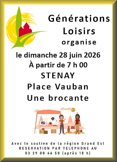 Brocante avec le club Générations Loisirs le 28 juin à Stenay